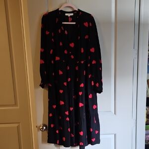 LOFT Black and Red Heart Midi Dress